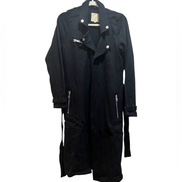 Chaser Black Long Trench Coat with Wide Lapels and Belt, zipper pockets NWT - Picture 3 of 11